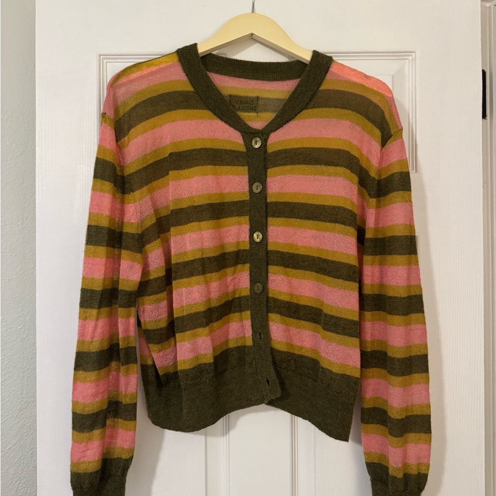 Daily Drills Striped Pink and Green Women's Sweater